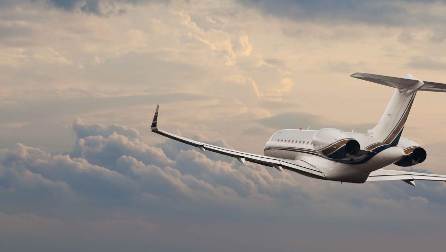 Business jet flying