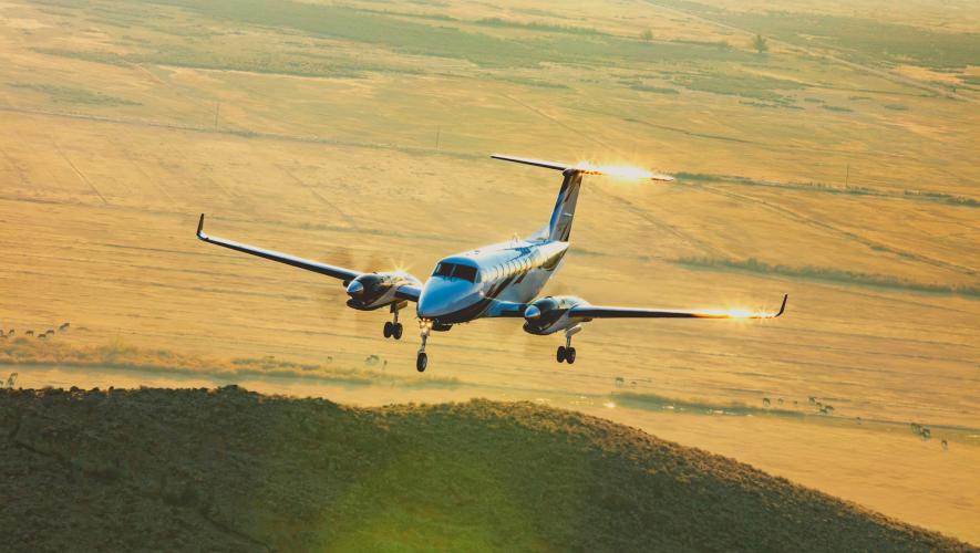 Beechcraft King Air 360 in flight over Australian plains