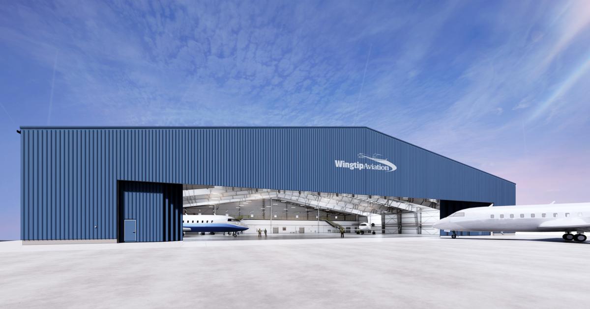 artist rendering of planned Wingtip Aviation hangar at KGYY