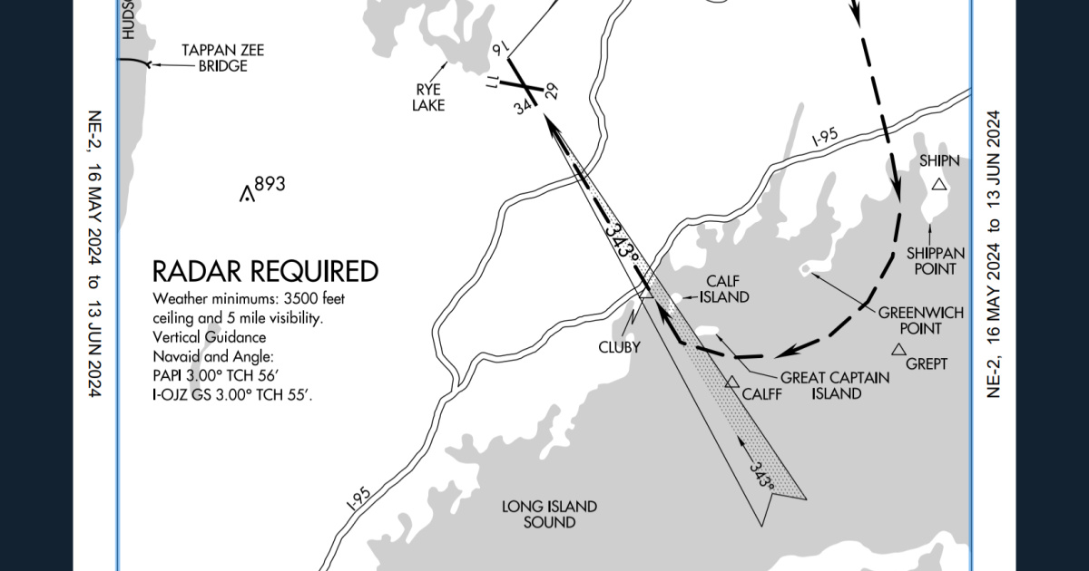 Sound visual approach Runway 34 at Westchester Country Airport