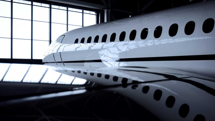 business jet in hangar