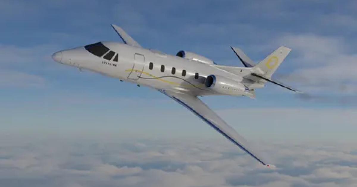 Starlink antenna mounted on Cessna Citation Excel